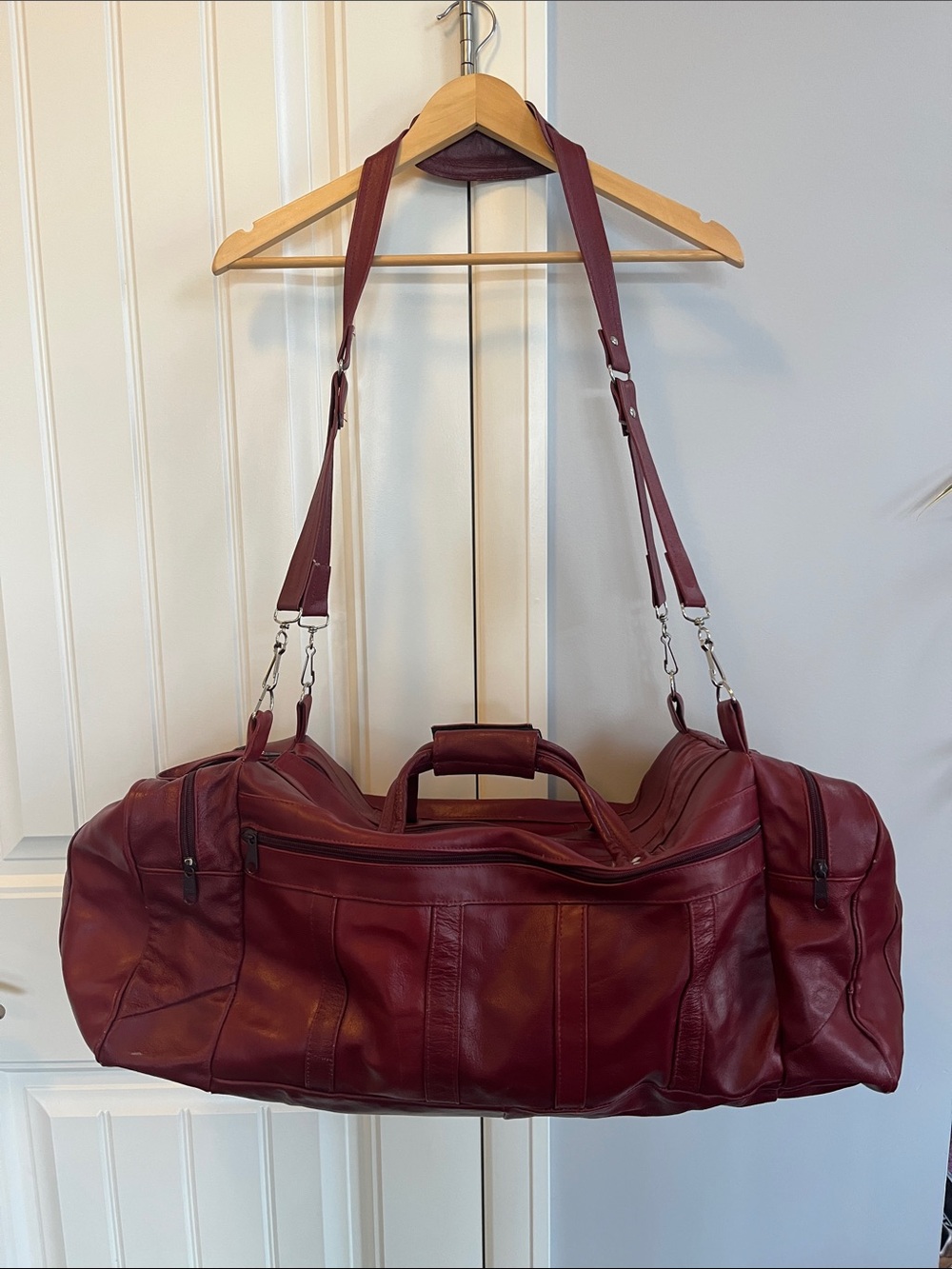 Vintage Genuine Leather Duffle Bag Weekender Travel Luggage - Burgundy Oxblood